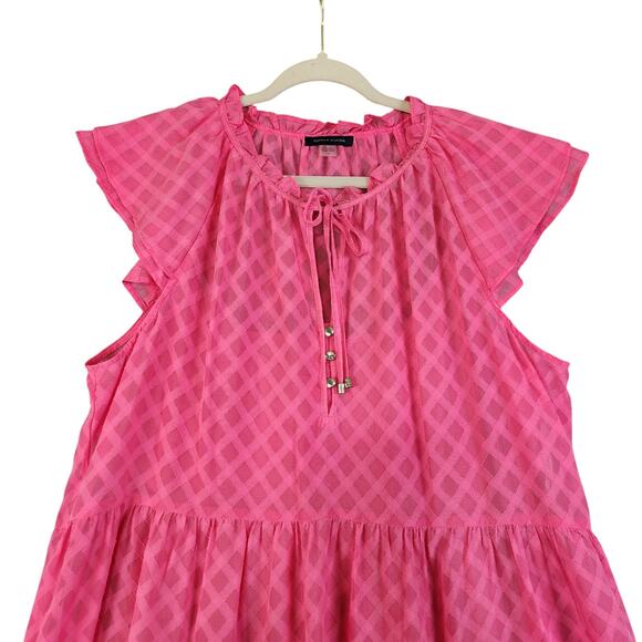 Tommy Hilfiger Womens Trellis Tiered‎ Ruffle Tie Neck Dress Plus Size 16 Pink - Picture 3 of 10
